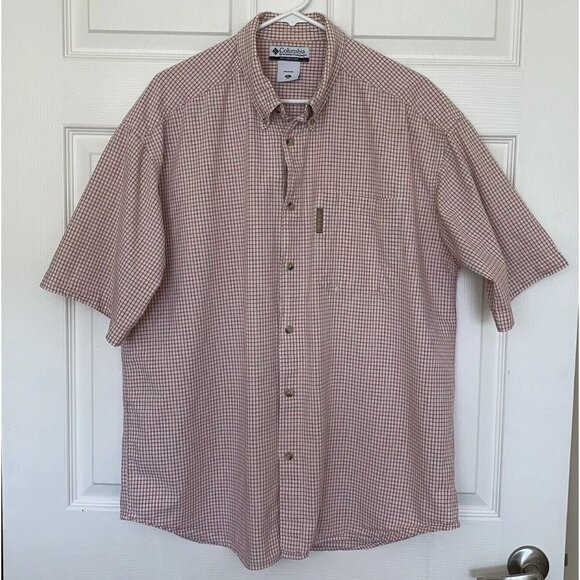 Columbia Men's XL Red Tan Plaid Shirt Short Sleeve Button - Picture 1 of 10